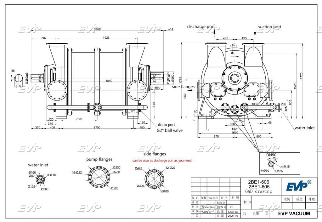 EVP 2BE1-606 Liquid ring vacuum pump production drawing